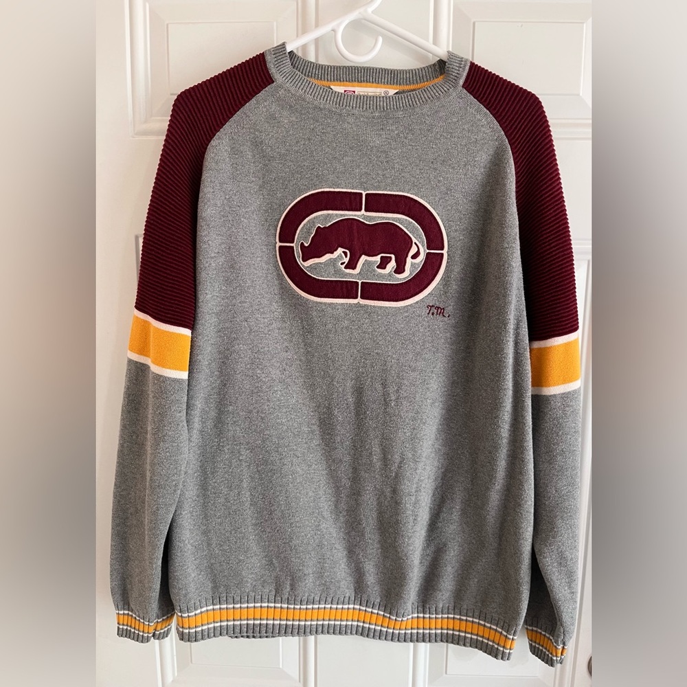 Vintage Y2K Ecko Unltd. Sweater Gray Big‎ Logo Hip Hop Skater Punk Grunge Men XL